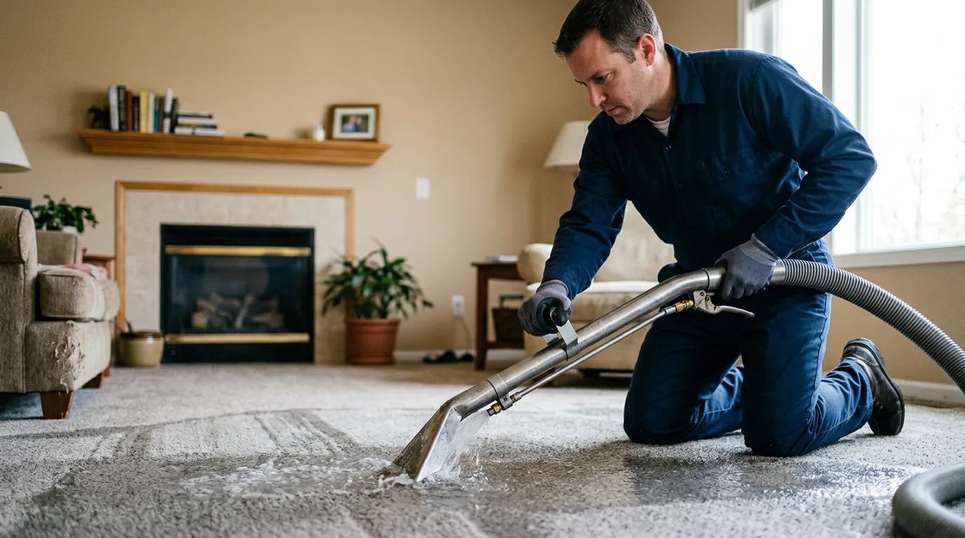 Water damage restoration technician working near Highland, IN